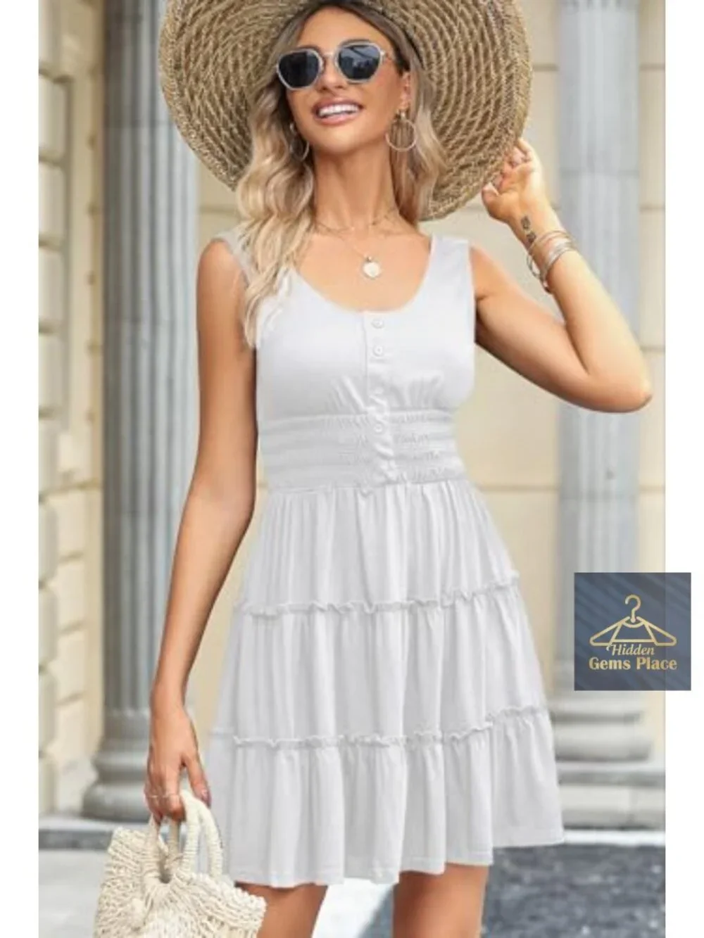 Sleeveless Smocked Empire Waist Ruffle Tiered Swing Mini Dress